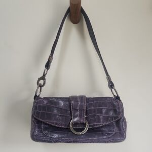 Donald J. Pliner Dark Purple Croc-Embossed Shoulder Bag